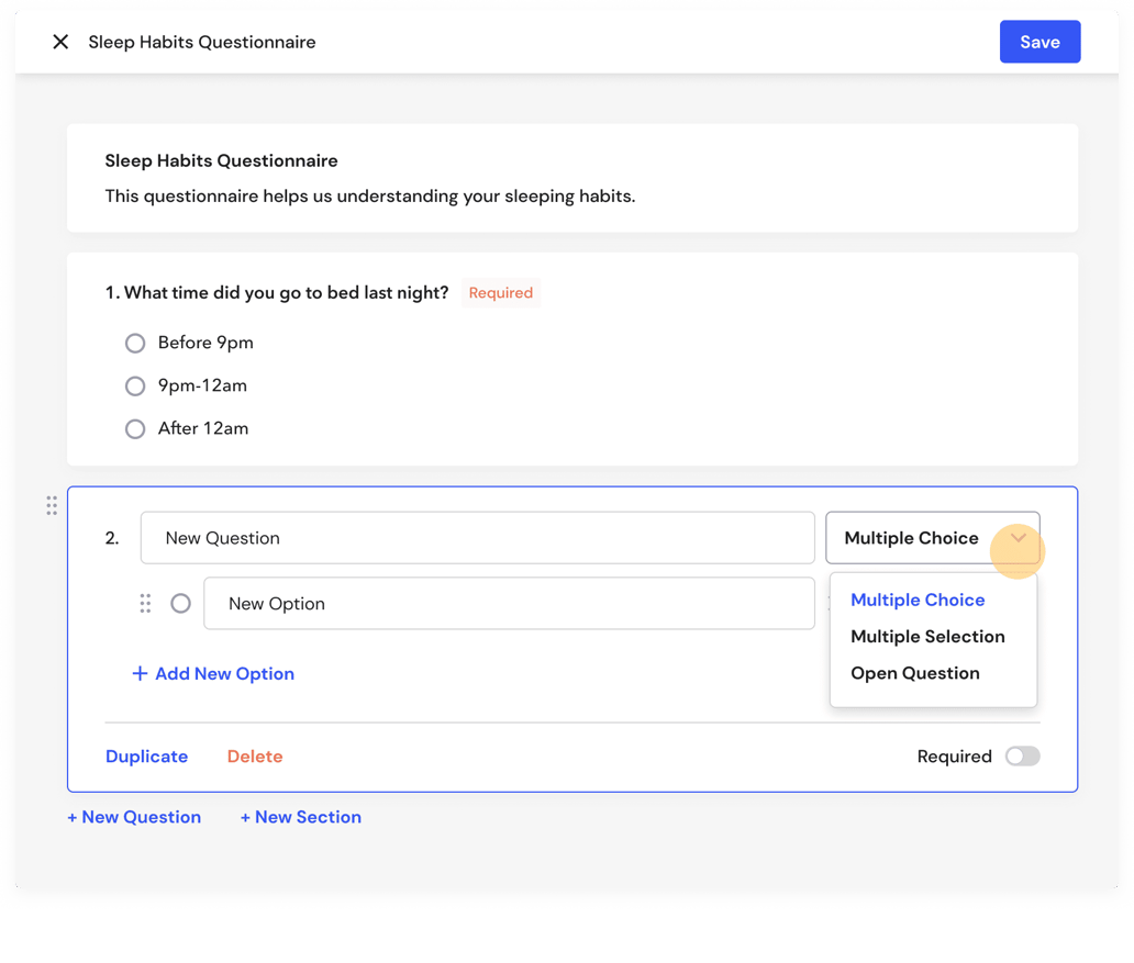 Create a questionnaire